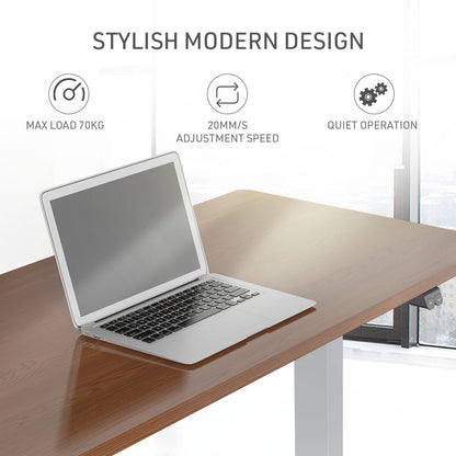 Fortia Sit To Stand Up Standing Desk, 120x60cm, 72-118cm Electric Height Adjustable, 70kg Load, Walnut Style/Silver Frame - Cosy Abode