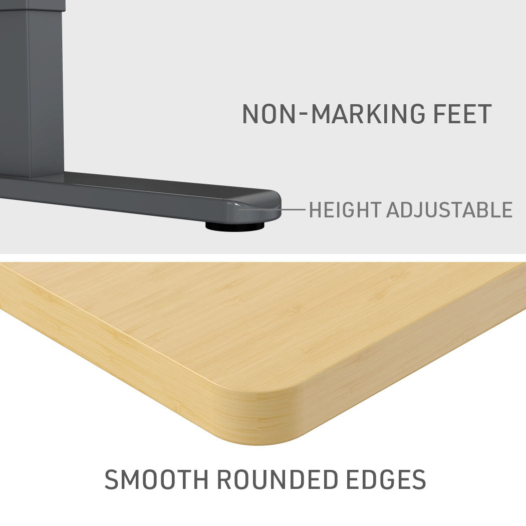 Fortia Sit To Stand Up Standing Desk, 120x60cm, 72-118cm Electric Height Adjustable, 70kg Load, White Oak Style/Black Frame - Cosy Abode