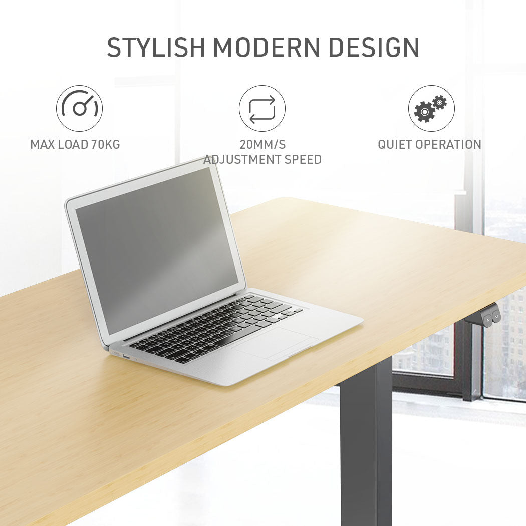 Fortia Sit To Stand Up Standing Desk, 120x60cm, 72-118cm Electric Height Adjustable, 70kg Load, White Oak Style/Black Frame - Cosy Abode