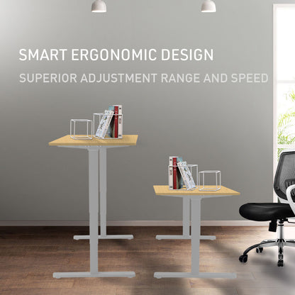 Fortia Sit To Stand Up Standing Desk, 120x60cm, 72-118cm Electric Height Adjustable, 70kg Load, White Oak Style/Silver Frame - Cosy Abode