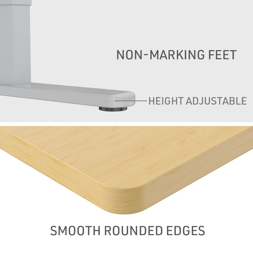 Fortia Sit To Stand Up Standing Desk, 120x60cm, 72-118cm Electric Height Adjustable, 70kg Load, White Oak Style/Silver Frame - Cosy Abode