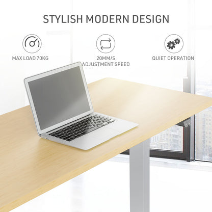 Fortia Sit To Stand Up Standing Desk, 120x60cm, 72-118cm Electric Height Adjustable, 70kg Load, White Oak Style/Silver Frame - Cosy Abode