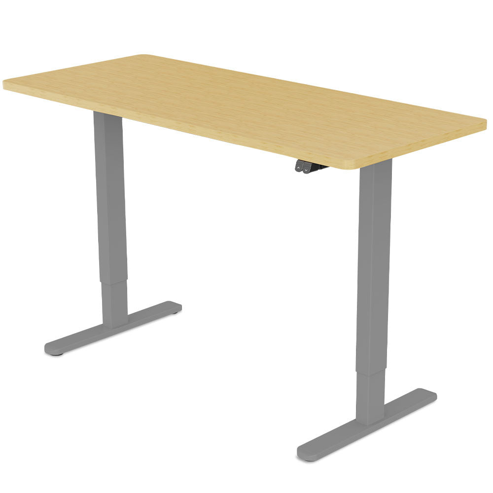 Fortia Sit To Stand Up Standing Desk, 140x60cm, 72-118cm Electric Height Adjustable, 70kg Load, White Oak Style/Silver Frame - Cosy Abode