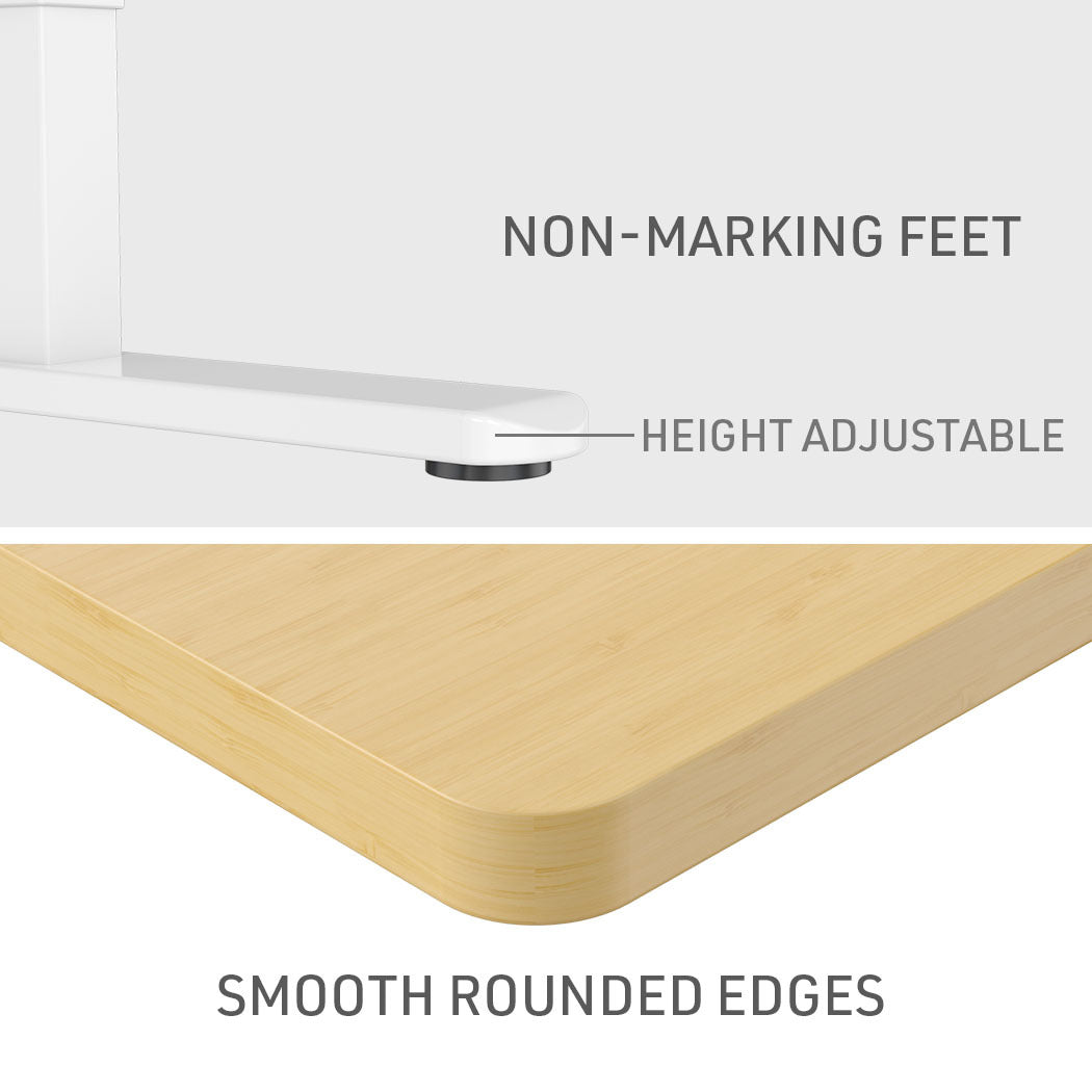 Fortia Sit To Stand Up Standing Desk, 120x60cm, 72-118cm Electric Height Adjustable, 70kg Load, White Oak Style/White Frame - Cosy Abode