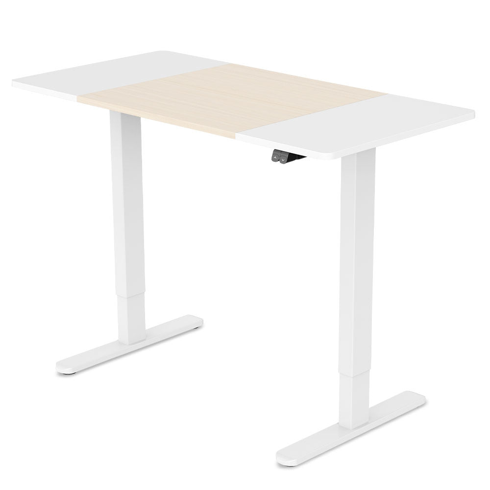 Fortia Sit To Stand Up Standing Desk, 120x60cm, 72-118cm Electric Height Adjustable, 70kg Load, Light Oak Style/White Frame - Cosy Abode