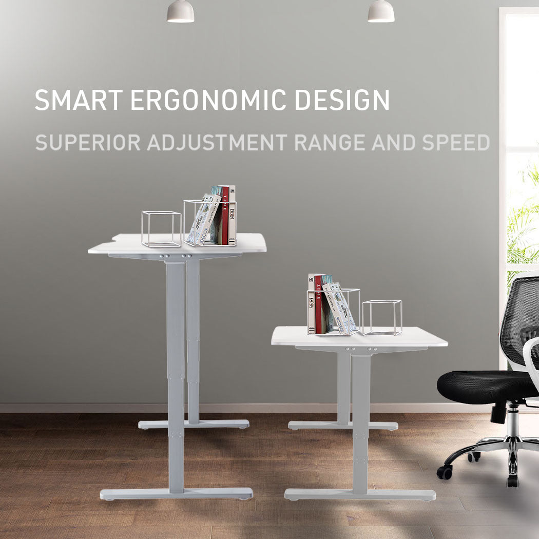 Fortia Sit To Stand Up Standing Desk, 120x60cm, 72-118cm Electric Height Adjustable, 70kg Load, Light Oak Style/White Frame - Cosy Abode