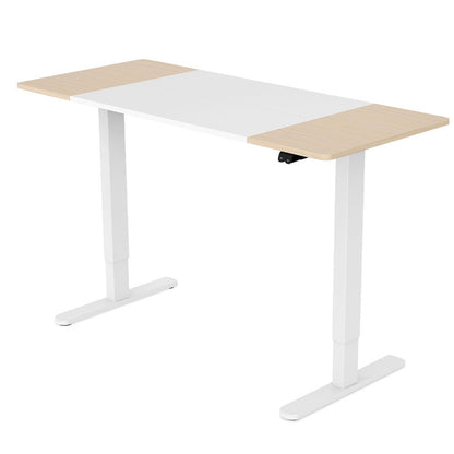 Fortia Sit To Stand Up Standing Desk, 140x60cm, 72-118cm Electric Height Adjustable, 70kg Load, Light Oak Style/White Frame - Cosy Abode