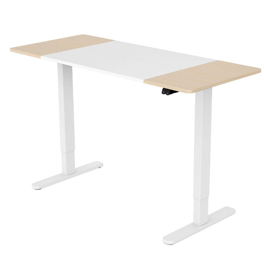 Fortia Sit To Stand Up Standing Desk, 140x60cm, 72-118cm Electric Height Adjustable, 70kg Load, Light Oak Style/White Frame - Cosy Abode