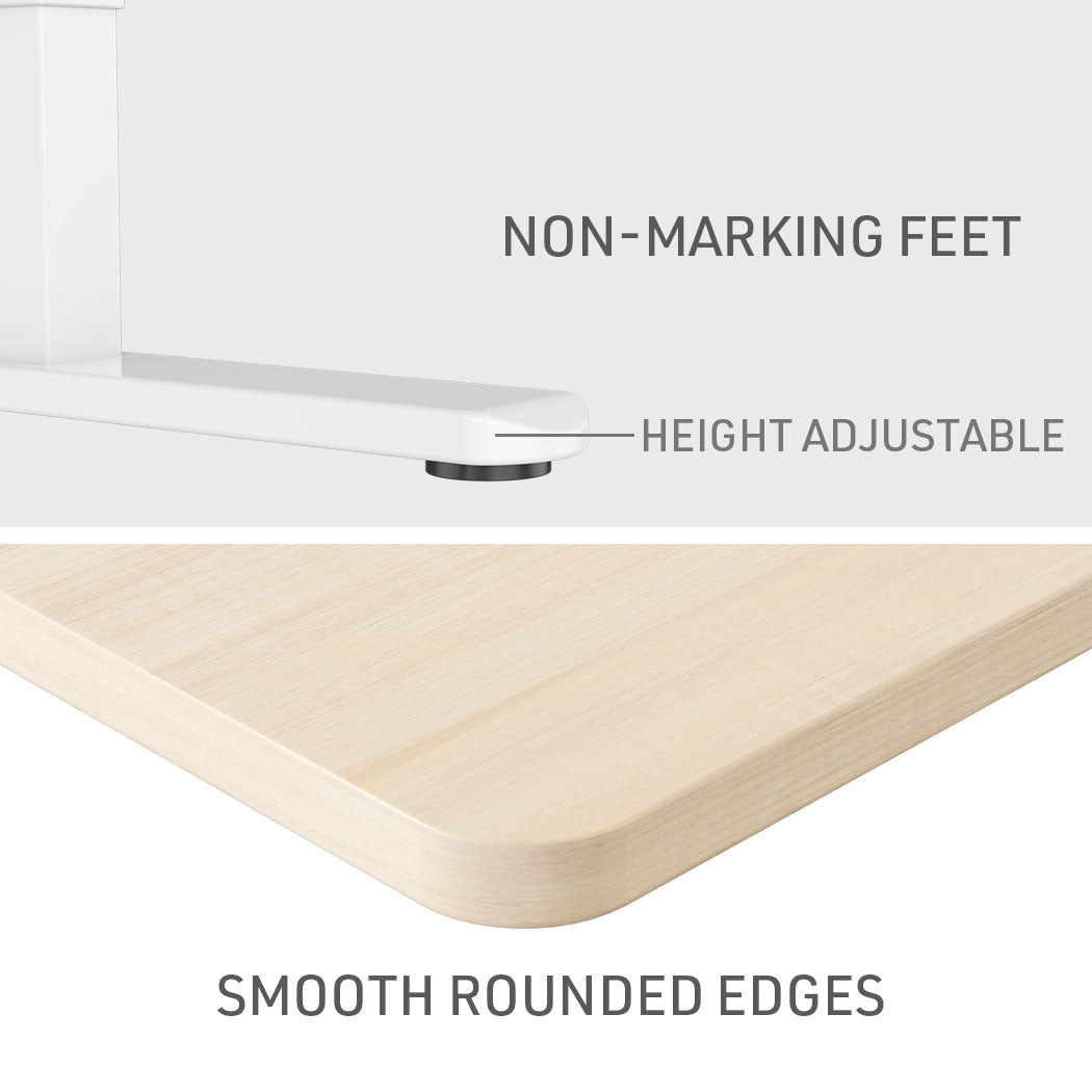 Fortia Sit To Stand Up Standing Desk, 140x60cm, 72-118cm Electric Height Adjustable, 70kg Load, Light Oak Style/White Frame - Cosy Abode