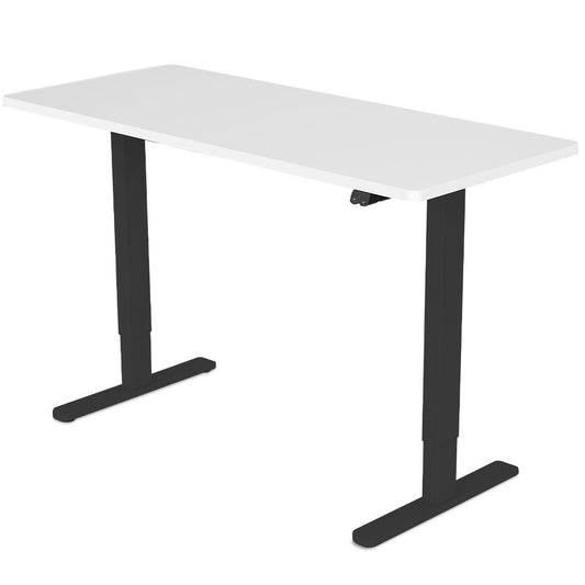 Fortia Sit To Stand Up Standing Desk, 140x60cm, 72-118cm Electric Height Adjustable, 70kg Load, White/Black Frame - Cosy Abode