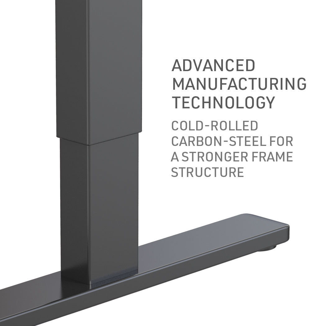 Fortia Sit To Stand Up Standing Desk, 140x60cm, 72-118cm Electric Height Adjustable, 70kg Load, White/Black Frame - Cosy Abode