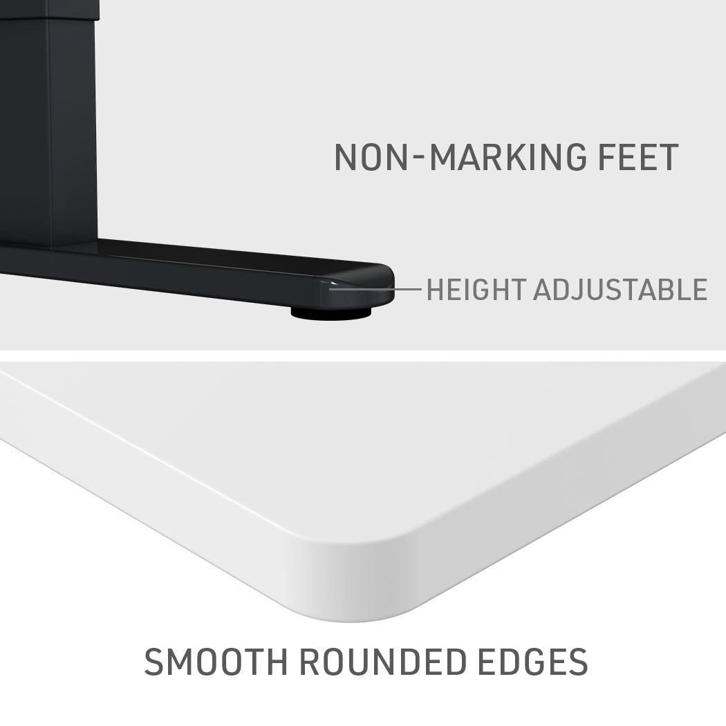 Fortia Sit To Stand Up Standing Desk, 140x60cm, 72-118cm Electric Height Adjustable, 70kg Load, White/Black Frame - Cosy Abode