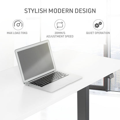 Fortia Sit To Stand Up Standing Desk, 140x60cm, 72-118cm Electric Height Adjustable, 70kg Load, White/Black Frame - Cosy Abode