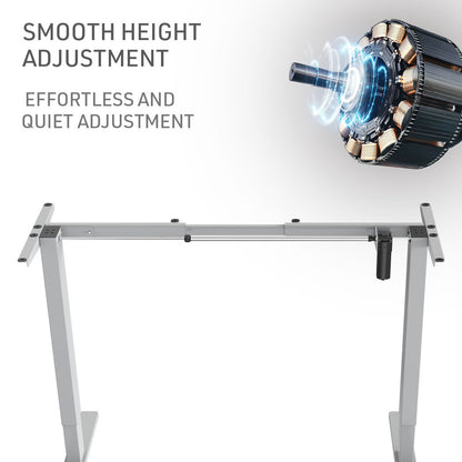 Fortia Sit To Stand Up Standing Desk, 120x60cm, 72-118cm Electric Height Adjustable, 70kg Load, White/Silver Frame - Cosy Abode