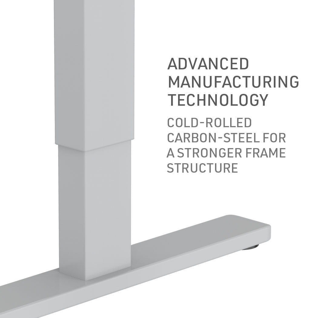 Fortia Sit To Stand Up Standing Desk, 120x60cm, 72-118cm Electric Height Adjustable, 70kg Load, White/Silver Frame - Cosy Abode