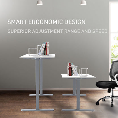 Fortia Sit To Stand Up Standing Desk, 140x60cm, 72-118cm Electric Height Adjustable, 70kg Load, White/Silver Frame - Cosy Abode
