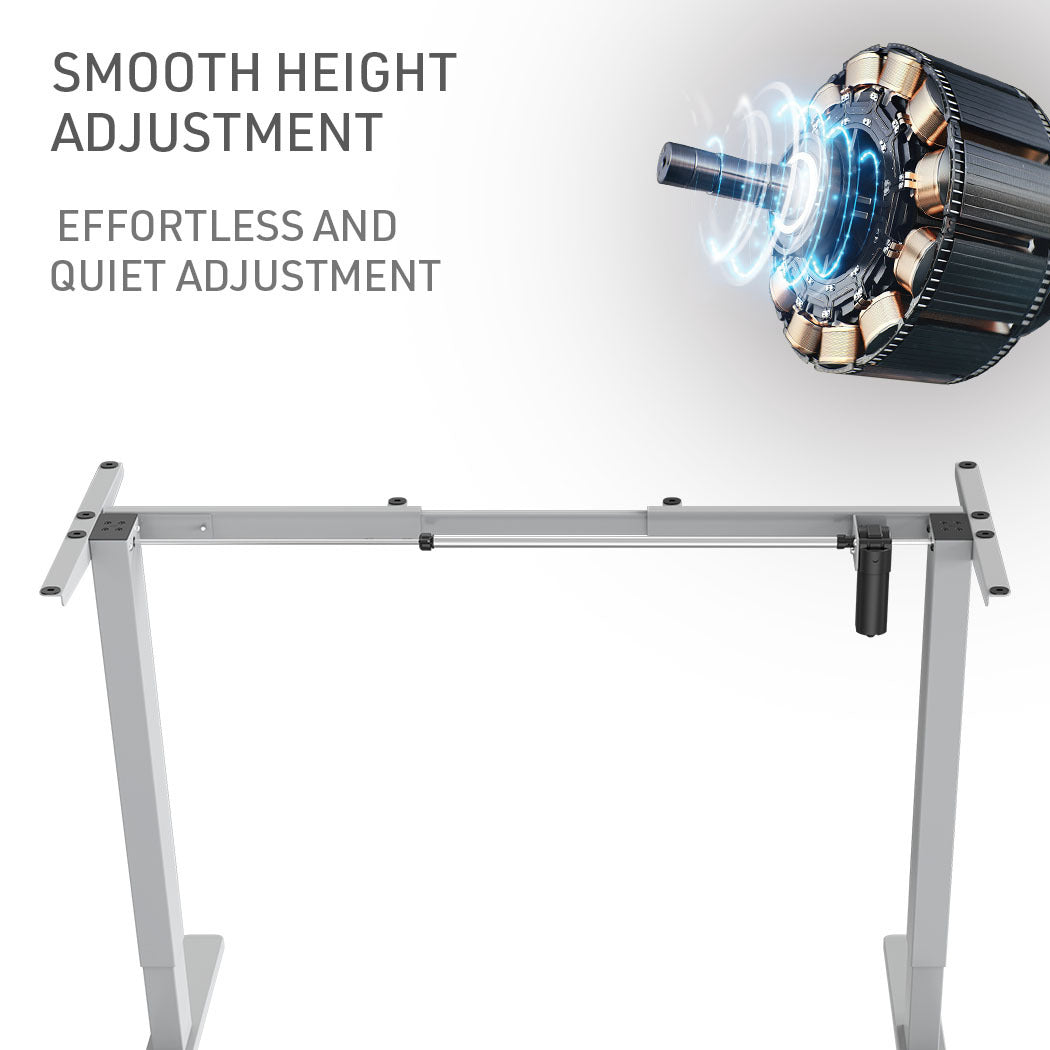 Fortia Sit To Stand Up Standing Desk, 140x60cm, 72-118cm Electric Height Adjustable, 70kg Load, White/Silver Frame - Cosy Abode