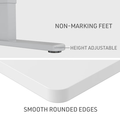 Fortia Sit To Stand Up Standing Desk, 140x60cm, 72-118cm Electric Height Adjustable, 70kg Load, White/Silver Frame - Cosy Abode