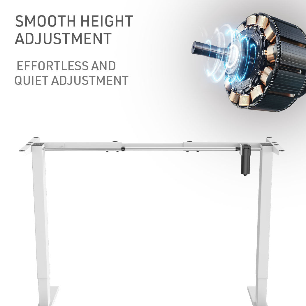 Fortia Sit To Stand Up Standing Desk, 120x60cm, 72-118cm Electric Height Adjustable, 70kg Load, White/White Frame - Cosy Abode