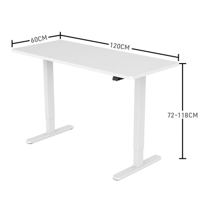 Fortia Sit To Stand Up Standing Desk, 120x60cm, 72-118cm Electric Height Adjustable, 70kg Load, White/White Frame - Cosy Abode