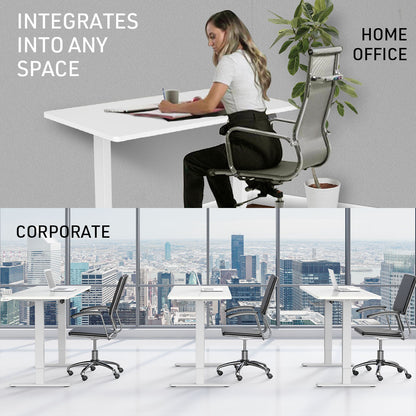 Fortia Sit To Stand Up Standing Desk, 120x60cm, 72-118cm Electric Height Adjustable, 70kg Load, White/White Frame - Cosy Abode