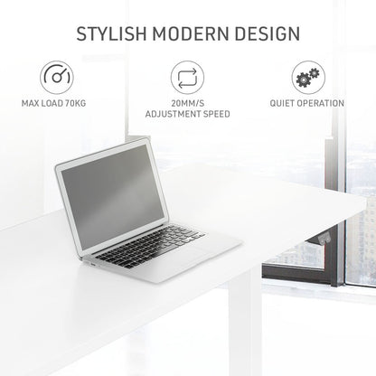 Fortia Sit To Stand Up Standing Desk, 120x60cm, 72-118cm Electric Height Adjustable, 70kg Load, White/White Frame - Cosy Abode