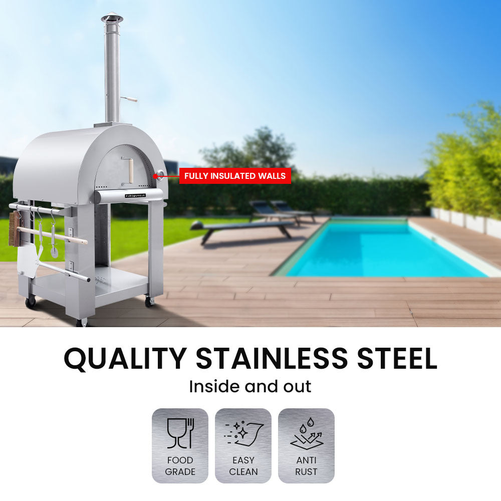 EuroGrille Portable Outdoor Pizza Oven - Stainless Steel Charcoal Fired - Cosy Abode