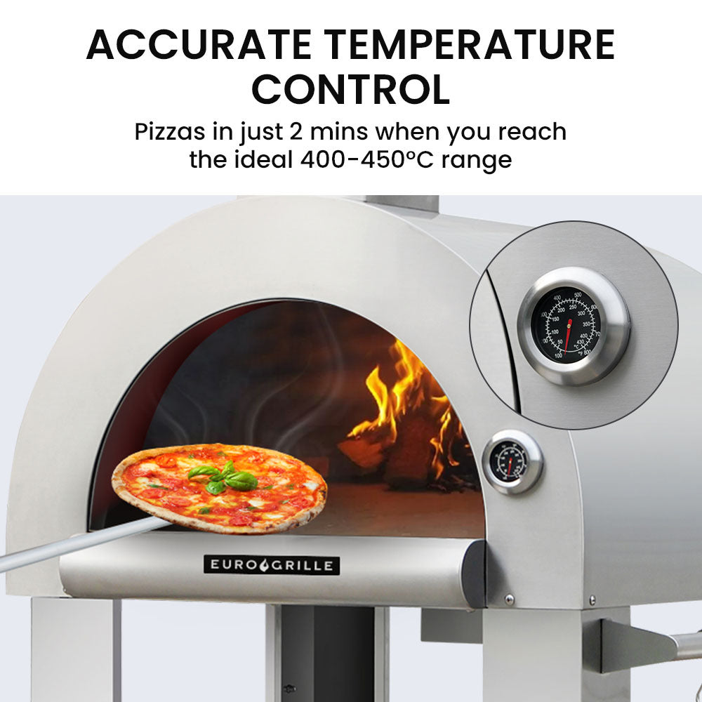 EuroGrille Portable Outdoor Pizza Oven - Stainless Steel Charcoal Fired - Cosy Abode