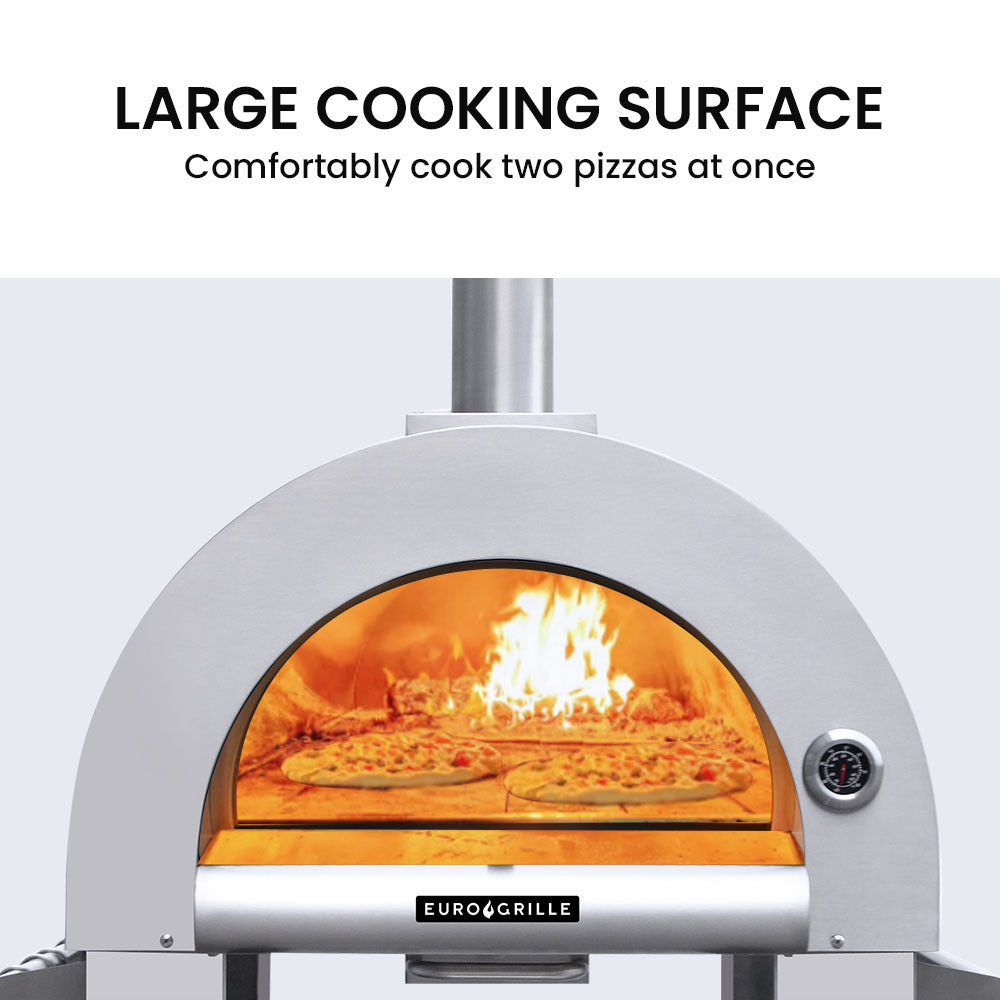 EuroGrille Portable Outdoor Pizza Oven - Stainless Steel Charcoal Fired - Cosy Abode