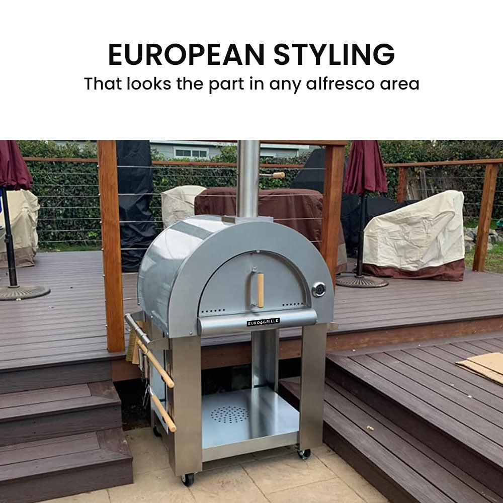 EuroGrille Portable Outdoor Pizza Oven - Stainless Steel Charcoal Fired - Cosy Abode