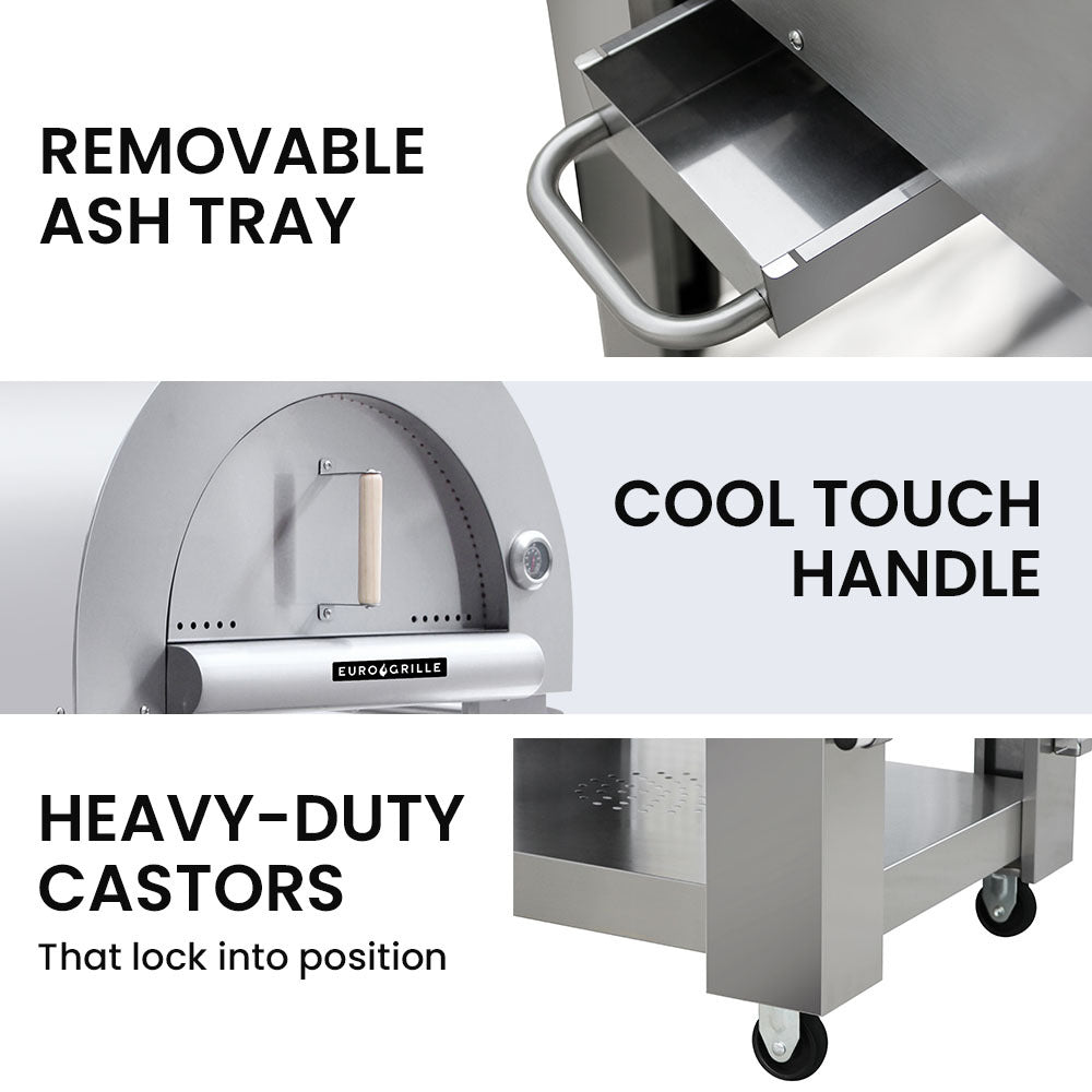 EuroGrille Portable Outdoor Pizza Oven - Stainless Steel Charcoal Fired - Cosy Abode