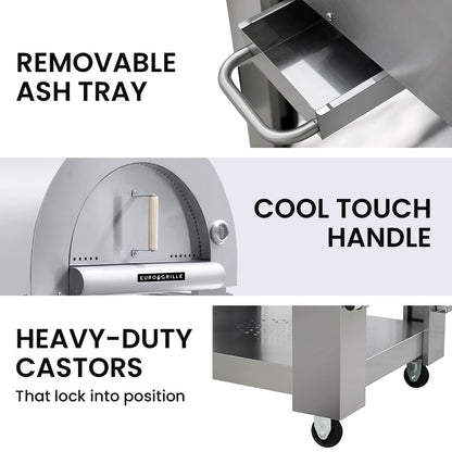 EuroGrille Portable Outdoor Pizza Oven - Stainless Steel Charcoal Fired - Cosy Abode