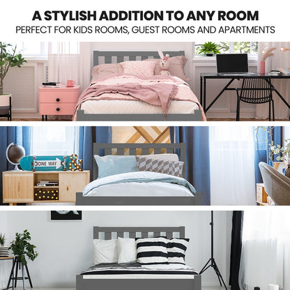 Kingston Slumber King Single Wooden Timber Bed Frame, Grey - Cosy Abode