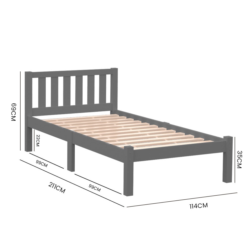 Kingston Slumber King Single Wooden Timber Bed Frame, Grey - Cosy Abode