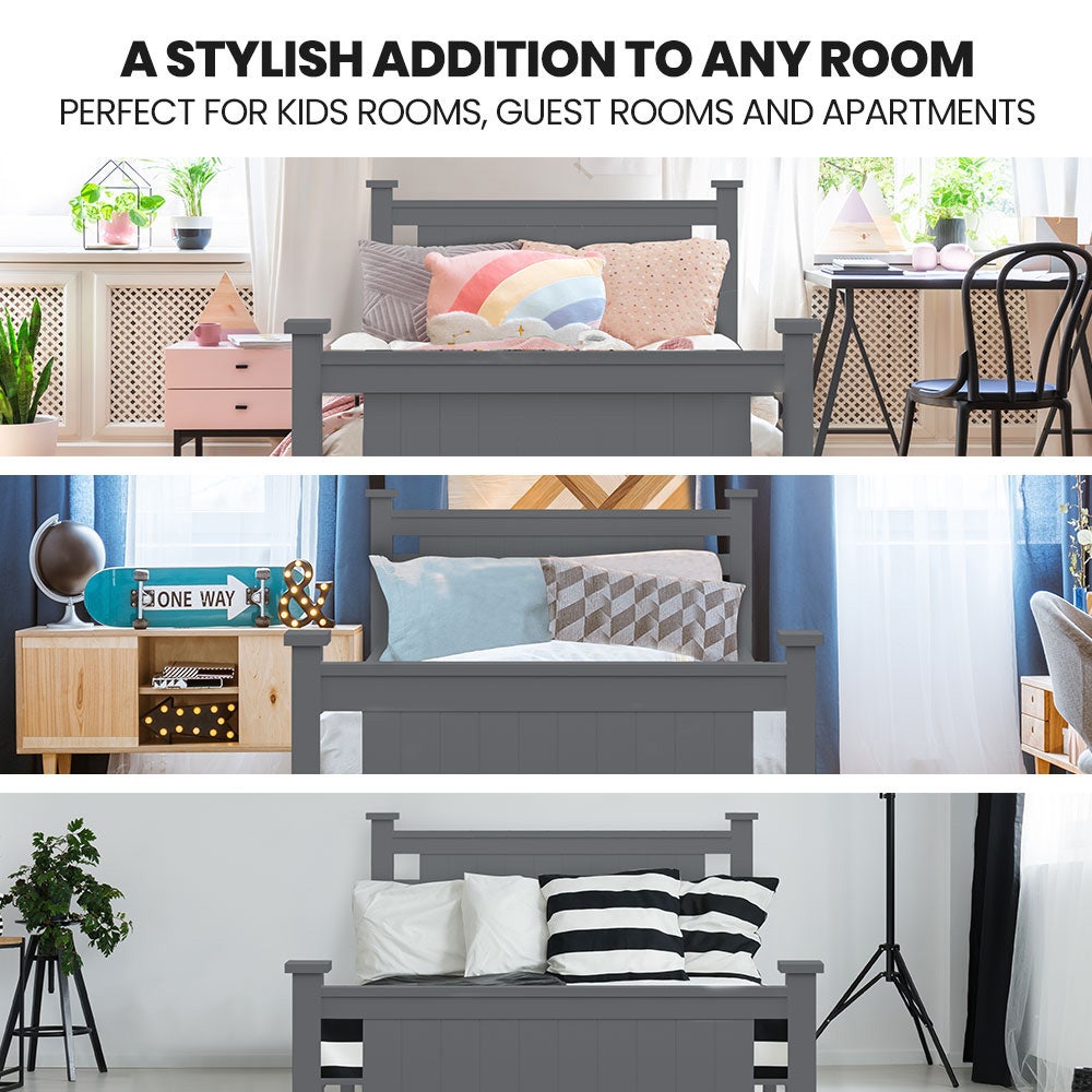 KINGSTON SLUMBER King Single Wooden Timber Bed Frame, Grey - Cosy Abode