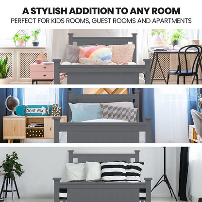 KINGSTON SLUMBER King Single Wooden Timber Bed Frame, Grey - Cosy Abode