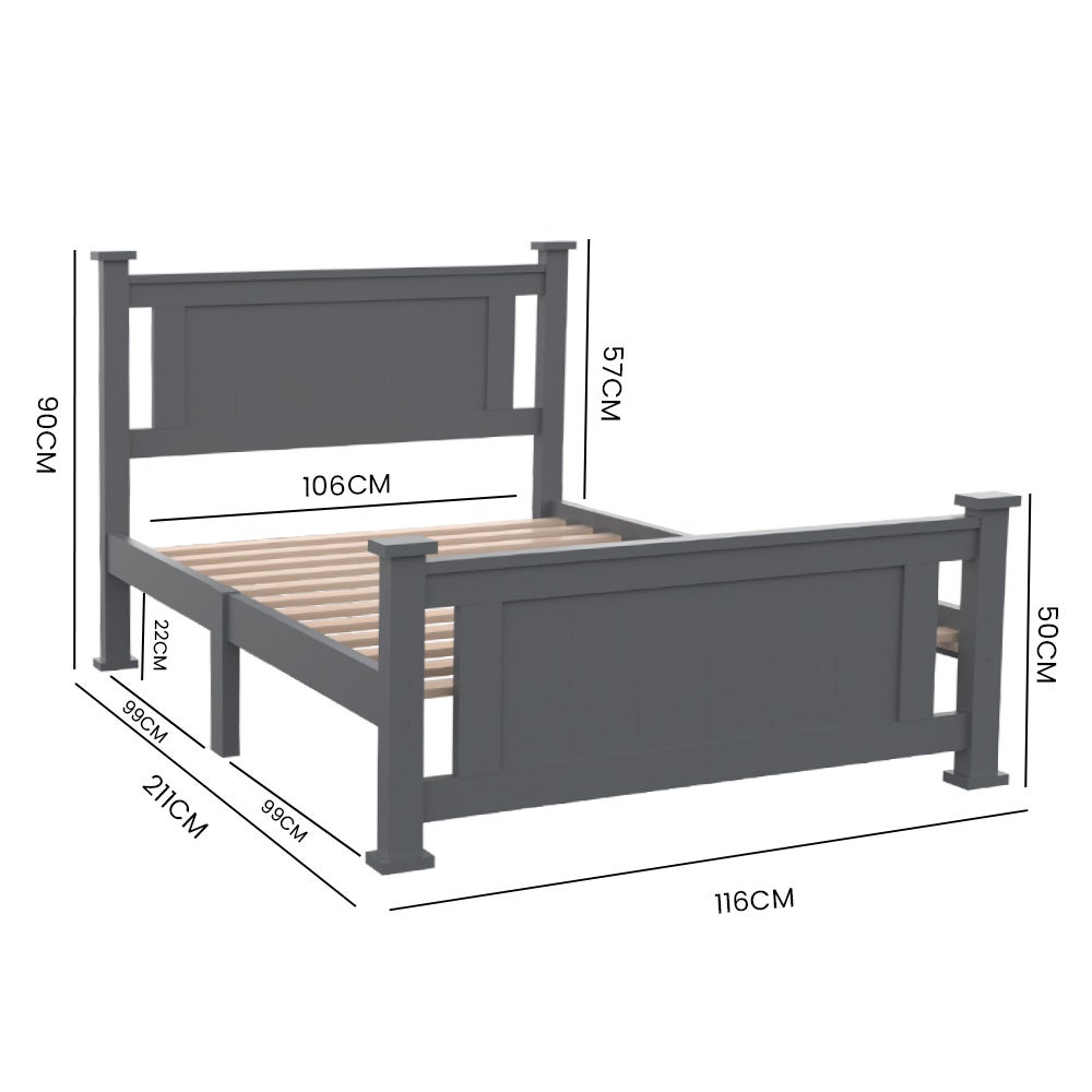 KINGSTON SLUMBER King Single Wooden Timber Bed Frame, Grey - Cosy Abode