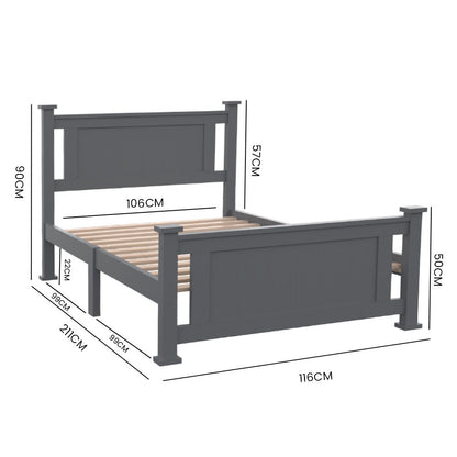 KINGSTON SLUMBER King Single Wooden Timber Bed Frame, Grey - Cosy Abode