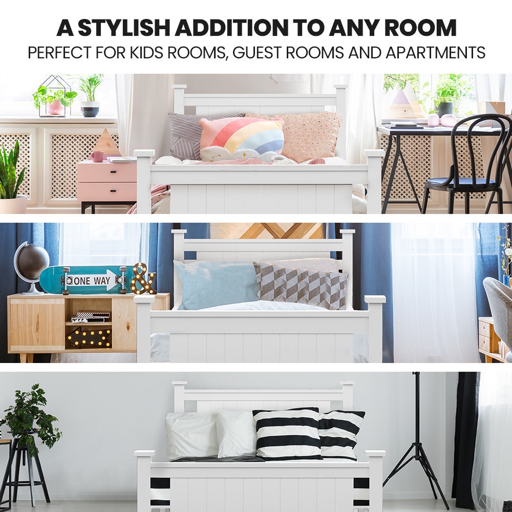 KINGSTON SLUMBER King Single Wooden Timber Bed Frame, White - Cosy Abode