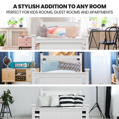 KINGSTON SLUMBER King Single Wooden Timber Bed Frame, White - Cosy Abode