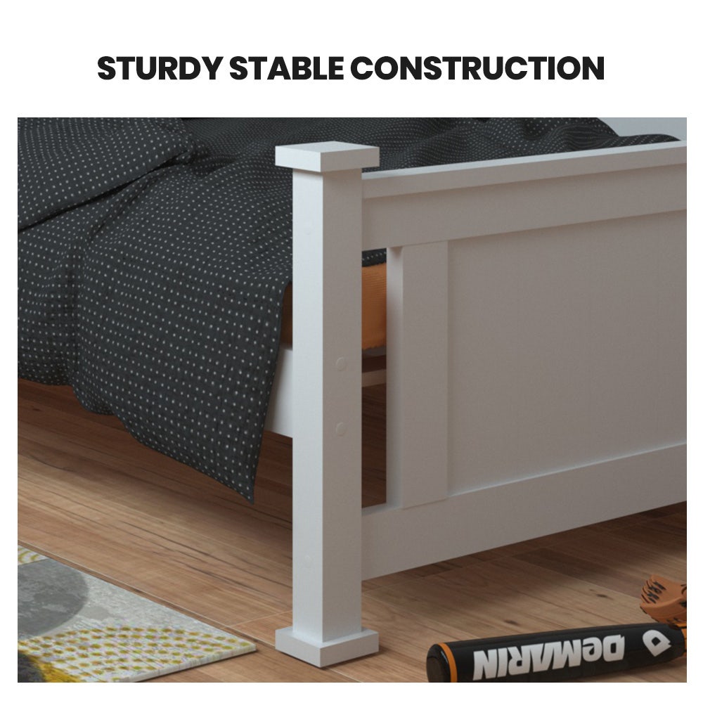 KINGSTON SLUMBER King Single Wooden Timber Bed Frame, White - Cosy Abode