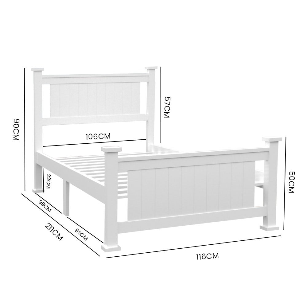 KINGSTON SLUMBER King Single Wooden Timber Bed Frame, White - Cosy Abode