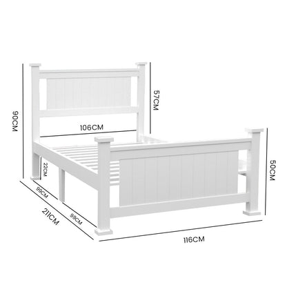 KINGSTON SLUMBER King Single Wooden Timber Bed Frame, White - Cosy Abode