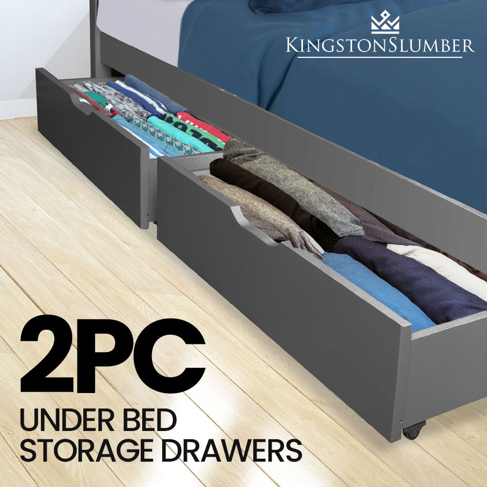 KINGSTON SLUMBER Trundle Under Bed Storage Drawers, 2 Pieces, Grey - Cosy Abode