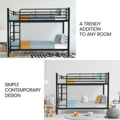 Kingston Slumber 2in1 Single Metal Bunk Bed Frame- Dark Matte Grey - Cosy Abode
