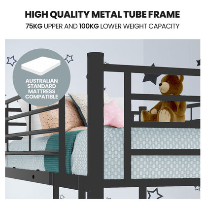 Kingston Slumber 2in1 Single Metal Bunk Bed Frame- Dark Matte Grey - Cosy Abode