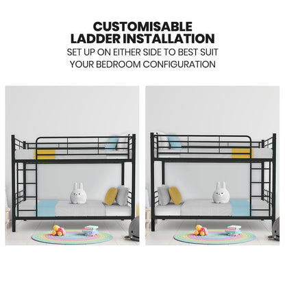 Kingston Slumber 2in1 Single Metal Bunk Bed Frame- Dark Matte Grey - Cosy Abode