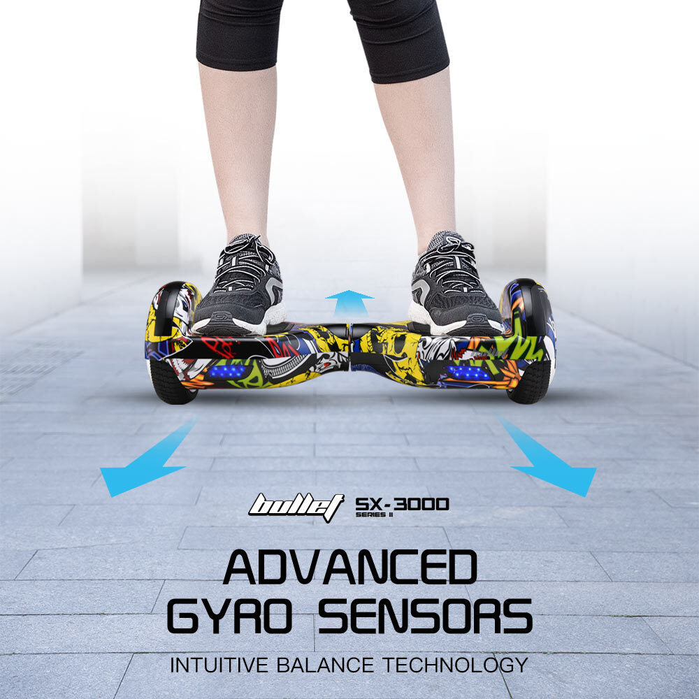 BULLET Electric Hoverboard Scooter 6.5 Inch Wheels, Colour LED Lighting, Carry Bag, Gen III Hiphop design - Cosy Abode