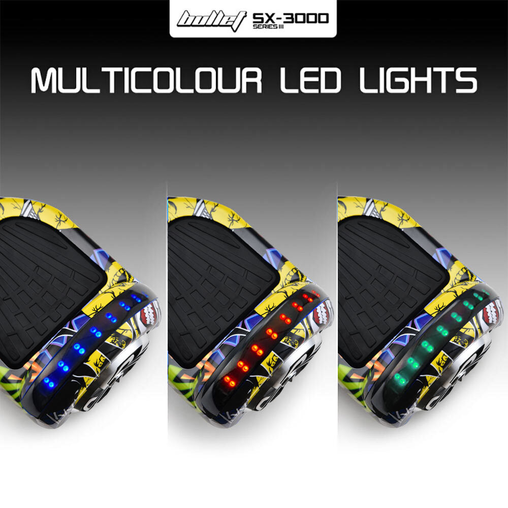 BULLET Electric Hoverboard Scooter 6.5 Inch Wheels, Colour LED Lighting, Carry Bag, Gen III Hiphop design - Cosy Abode