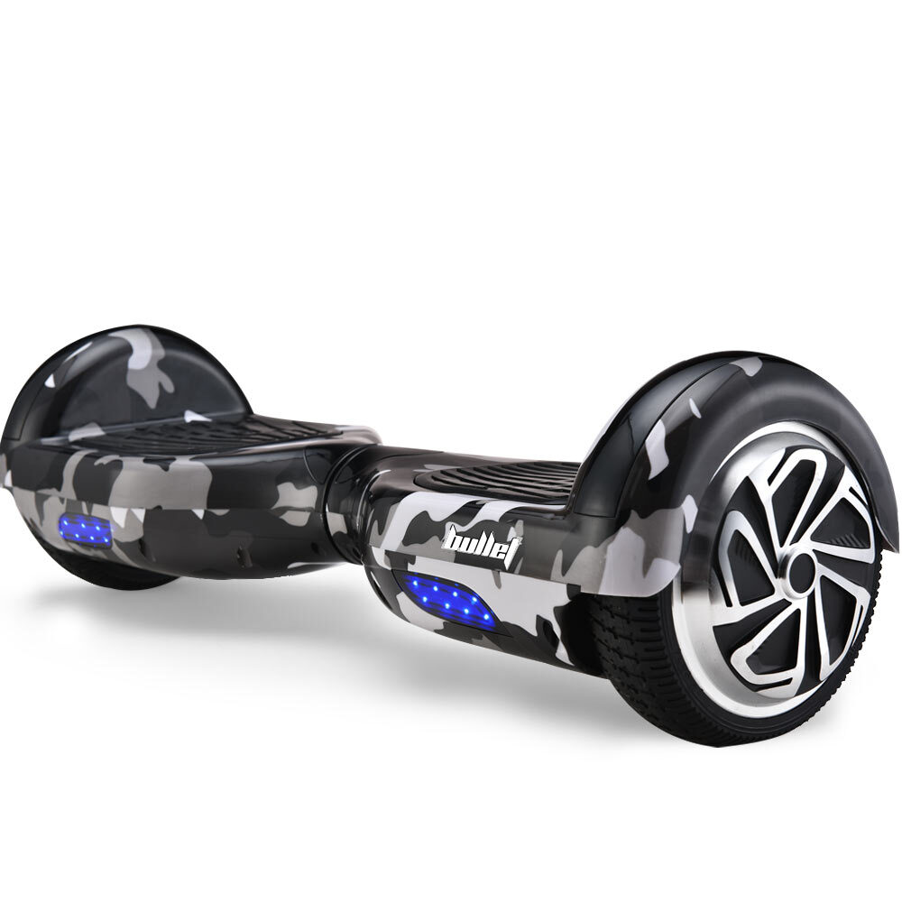 BULLET Electric Hoverboard Scooter 6.5 Inch Wheels, Colour LED Lighting, Carry Bag, Gen III Camo Grey - Cosy Abode